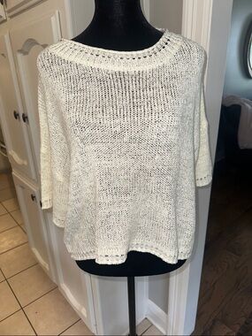 Women's Cream Open-Knit Boatneck Sweater